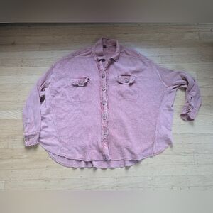 Free People Pink Waffle Weave Oversized Button Down Shirt Size S